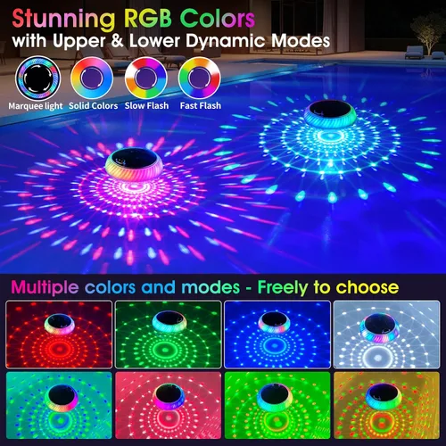 Vista 4 de Goallim Luces Solares Flotantes para Piscina, 7.6 Pulgadas RGB Superior e Inferior que Cambian de Color, Luces Solares para Piscina que Flotan