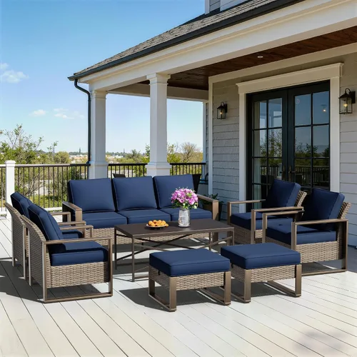 Vista 57 de Sofá de Mimbre Metálico para Patio de 75", Sofá Sillón de Ratán para Exteriores de 3 Asientos para Todo Tipo de Clima con Cojines Premium
