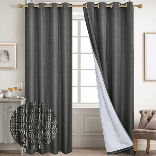 Vista 85 de Diraysid Cortinas 100% opacas de lino beige para dormitorio, con ojales, aislamiento térmico, cortinas de oscurecimiento de habitación