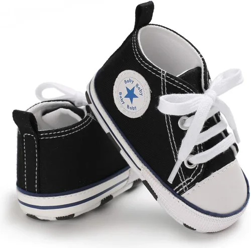 Vista 5 de KIDSUN - Zapatos deportivos unisex de caña alta para bebés mezclilla de lona suela antideslizante suaves para los primeros pasos