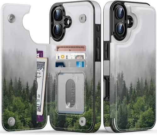 Vista 92 de LETO para iPhone 15 Pro Funda tipo cartera - Tapa tipo folio con patada - Diseños de moda - Tarjetero - Funda protectora para mujeres y niñas - 6.1