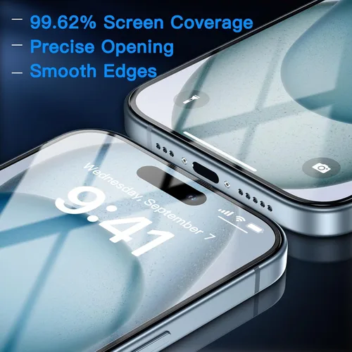 Vista 6 de Uyiton Protector de pantalla anti-luz azul para iPhone 15, protector de pantalla de vidrio irrompible de cobertura completa, resistente a
