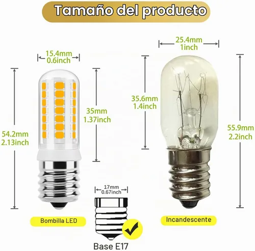 Vista 3 de DiCUNO Bombilla LED E17 regulable, bombillas para horno de microondas, 2700 K blanco cálido, 3 W (reemplazo incandescente de 40 W), 400 lm, 120 V