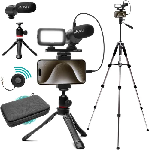 Vista 9 de Movo iVlogger - Kit de vlogging para iPhone con trípode de tamaño completo – Kit de inicio de YouTube compatible con Lightning para creadores