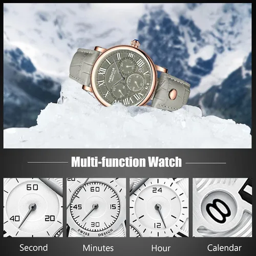 Vista 3 de RORIOS Reloj cronógrafo para hombre con correa de cuero, analógico, de cuarzo, para negocios, impermeable, para hombre