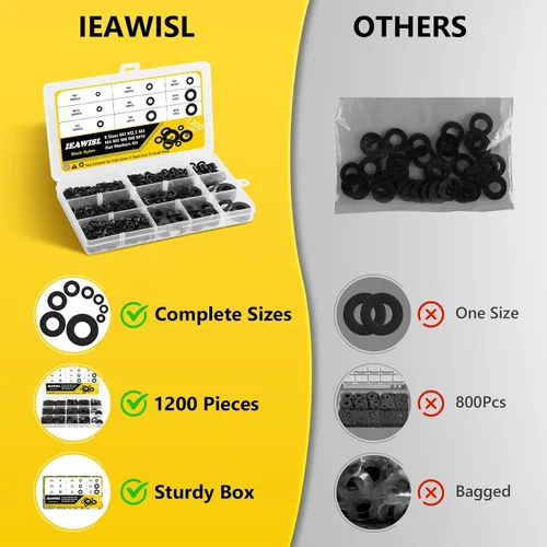 Vista 3 de 1200 arandelas planas de nailon para tornillos, arandelas de plástico negro, M2 M2.5 M3 M4 M5 M6 M8 M10 para uso doméstico y comercial