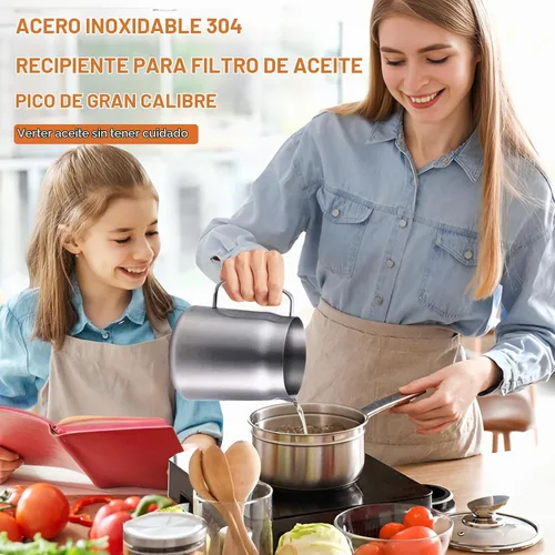 Vista 2 de Freidora de acero inoxidable 304 de 68 onzas con cesta y colador de aceite