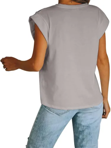 Vista 3 de Women's Cap Sleeve Tank Top Crew Neck T Shirts Loose Fit Basic Summer Casual Tee Tops