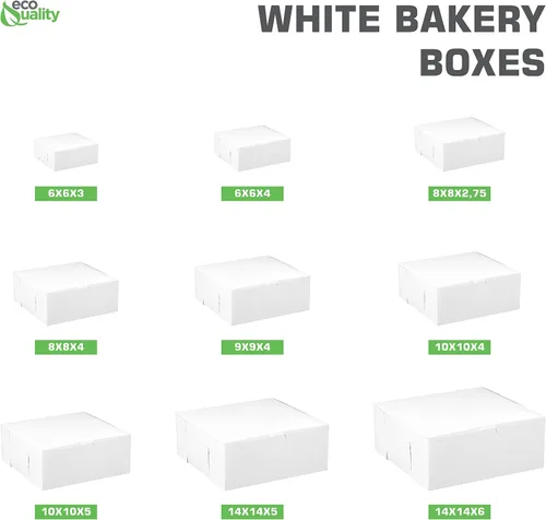Vista 4 de Paquete de 20 cajas blancas de pastelería de 10 x 10 x 5 pulgadas, cartón kraft blanco para el hogar o venta al por menor, cartón de papel ecológico