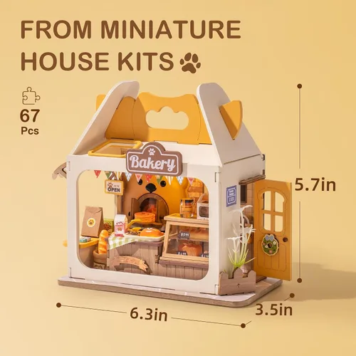 Vista 5 de kit de construcción de mini casa de oso de peluche en miniatura de bricolaje, caja de pan, decoración de estantería de estilo de vida Miniverse