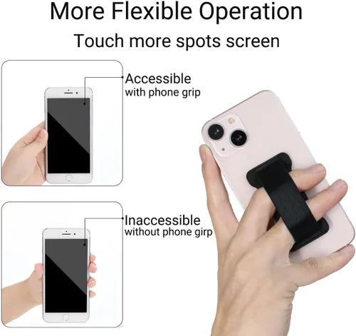 Vista 7 de Soporte de agarre para teléfono de mano, soporte universal para teléfono con correa para dedo, agarre para selfie compatible con la mayoría de 3