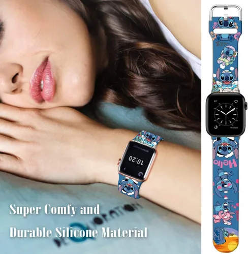 Vista 4 de Compatible con Apple Watch Band Stitch Holiday Pink Couple de 1.929 in/1.811 in/1.772 in/1.732 in/1.654 in (Serie 3 2 1) Correa mágica de silicona