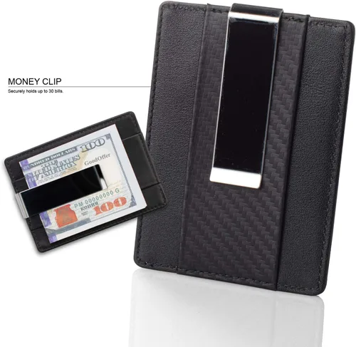 Vista 3 de BLACARO - Billetera delgada Picara con clip de dinero con bloqueo RFID Billetera de crédito - Cartera de viaje - Mini cartera minimalista
