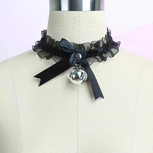 Vista 3 de Pingyongchang - Gargantilla de encaje ajustable con campana, estilo gótico, collar para mujeres y niñas, extraíble para cosplay