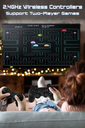 Vista 2 de Apriluna Retro Classic Game Console Wireless HDMI Output System, Built in 10000+ Handheld Video Games 2.4G Wireless Controllers, 9 Emulator Consoles