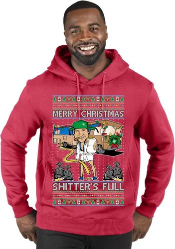 Vista 44 de Wild Bobby Sudadera con gráfico de cuello redondo con texto en inglés "Merry Christmas Shitter's Full Funny Ugly Christmas" Negro (black Hoodie)