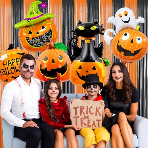 Vista 4 de Juego de 5 globos de calabaza de Halloween, globos de calabaza naranja para decoraciones de fiesta de Halloween (calabaza)