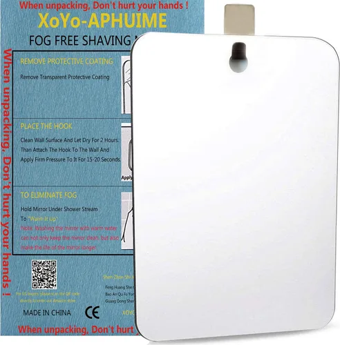 Vista 6 de XoYo Espejo de ducha sin niebla (5.9 x 3.94 pulgadas), incluye 1 ganchos adhesivos, antivaho sin marco para colgar en la pared, accesorio de baño