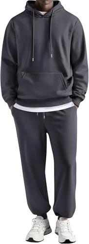 Vista 13 de COOFANDY Conjunto deportivo de 2 piezas para hombre, conjunto deportivo casual con capucha