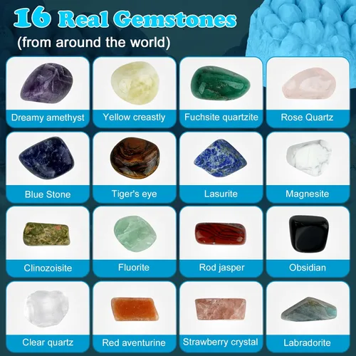 Vista 2 de Kit de excavación de piedras preciosas (forma única), gran kit de ciencia STEM para niños, excava tus propias 16 piedras preciosas reales, juguetes