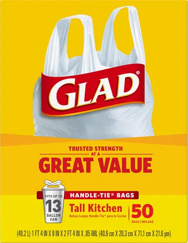 Vista 8 de Glad Bolsas de basura altas de cocina de 13 galones, bolsas de basura sin perfume, lazo de asa, 50