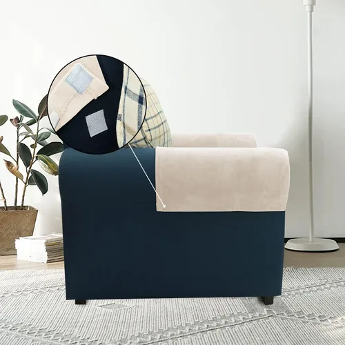Vista 3 de XMNTG Juego de 2 fundas elásticas para reposabrazos de color beige, terciopelo suave, antimanchas, lavables para sillas, sofá, sillón reclinable
