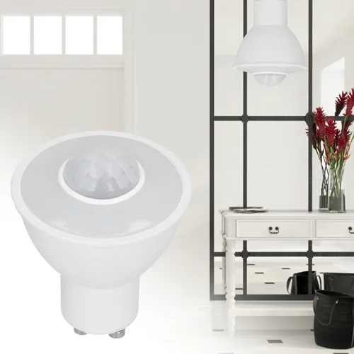 Vista 2 de Bombilla LED GU10 con sensor de movimiento, inducción humana infrarroja, 5 W, 500 lúmenes, luz cálida 3000 K, para techo, pasillo, porche