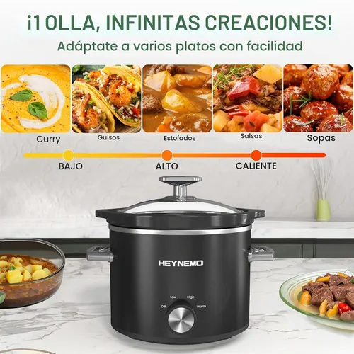 Vista 3 de HEYNEMO Olla de cocción lenta pequeña de 2 cuartos de galón, 3 temperaturas ajustables, olla de cerámica mejorada, fácil limpieza, reducción