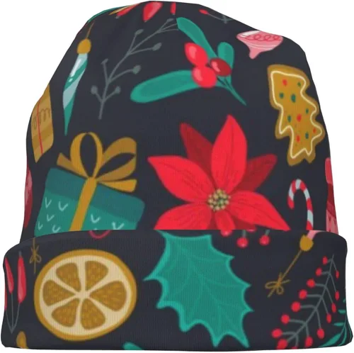 Vista 9 de Yljmlcf Christmas Plants, Flowers, Holiday Simbols Adult Men's Knit Hat Beanie Hat Unisex Adult Hats,Cap Black