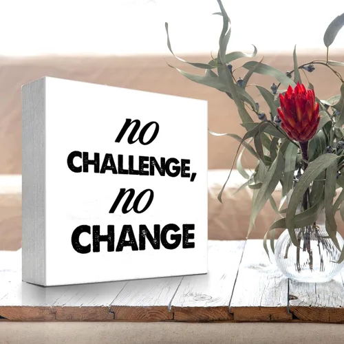 Vista 4 de z-crange Letrero de madera con texto en inglés "No Challenge No Chance" para decoración de escritorio, caja de madera motivacional para fitness