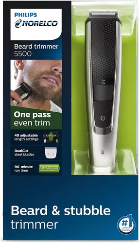 Vista 14 de Norelco Philips BT5511/49 - Cortadora de barba y cortapelos serie 5500, eléctrica, inalámbrica, de una pasada, con función lavable para una fácil