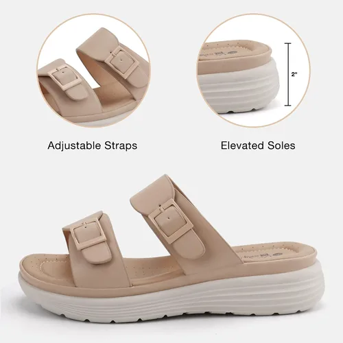 Vista 4 de JABASIC Sandalias deslizantes para mujer, cómodas y ajustables con plataforma de doble hebilla