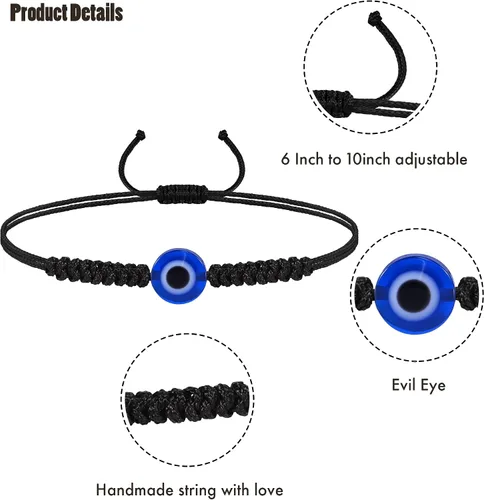 Vista 3 de VIBILIA Pulseras contra el mal de ojo para mujeres y hombres, hechas a mano, trenzadas, de buena suerte, cuerda de cuerda, hilo de amistad, cuerda