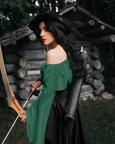 Vista 3 de Vestido medieval élfico irlandés tradicional para mujer, falda de corsé gótico victoriano renacentista (verde y negro, talla S), Verde y negro