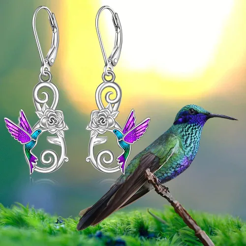 Vista 8 de Cat Sea Turtle Hummingbird Earrings Shamrock Snowflake Lotus Chakra Earrings for Women Blue Opal Turtle Sterling Silver