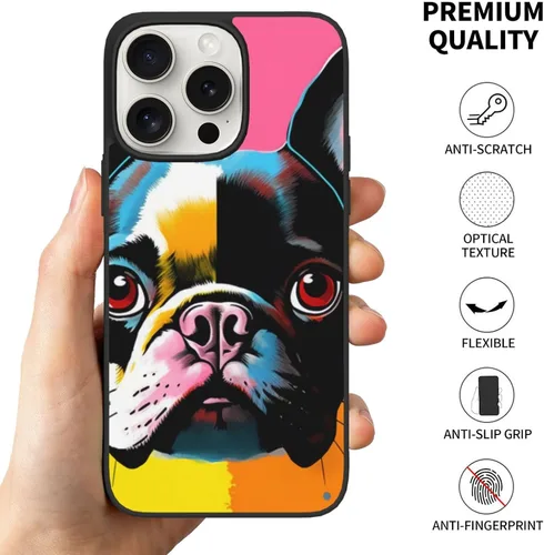 Vista 3 de Funda estampada de bulldog francés colorido para iPhone 15 Pro Max, funda de TPU a prueba de golpes para iPhone 15 Pro Max de 6.7 pulgadas,