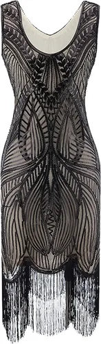 Vista 2 de Juego de accesorios de vestir Art Deco de los años 20 para mujer con flecos, talla grande