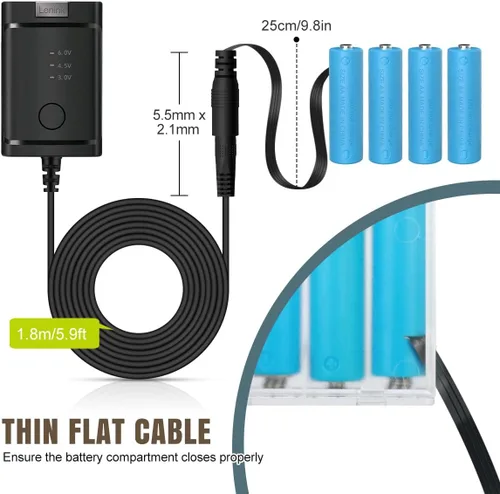 Vista 5 de Lenink Adaptador de fuente de alimentación de CA ajustable para 2 pilas AA Negro