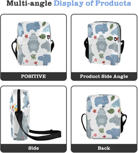 Vista 4 de Sinestour Bonita bolsa de mensajero hipopótamos para mujeres y hombres, bolsa cruzada de hombro, bolso cruzado sobre el hombro con correa ajustable