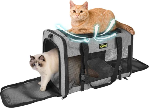 Vista 8 de Transportador para gatos y perros pequeños aprobado por aerolíneas de 17"x11"x9.5"– De lados suaves, bolsa de viaje plegable debajo del asiento