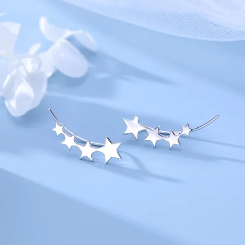 Vista 4 de SLUYNZ - Pendientes de plata de ley 925 con diseño de estrella sobre orugas para mujer