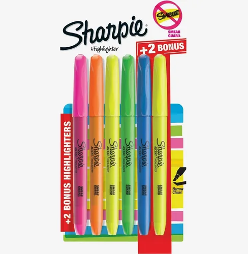Vista 2 de Sharpie Resaltadores estilo bolsillo colores surtidos 4 bolígrafos más 2 bonos