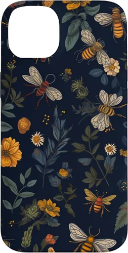 Vista 15 de Bees and Wildflowers on Dark Blue Funda para iPhone 17
