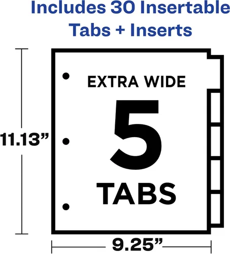 Vista 3 de Avery Separadores Insertables de Solapas Extra Anchas para Carpetas de 3 Anillos, Juego de 5 Solapas, Papel Blanco, Solapas Transparentes, Funciona