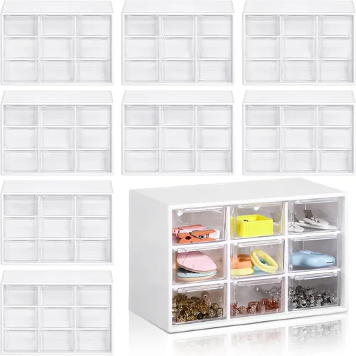 Vista 8 de Rtteri Mini organizador de cajones de plástico de 9 piezas, caja de almacenamiento de escritorio, organizador de manualidades con 9 cajones Negro