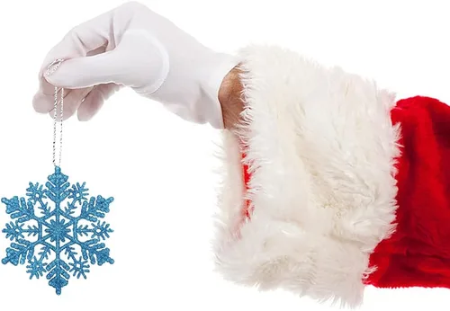 Vista 7 de Paquete de 30 adornos de copo de nieve con purpurina azul, decoraciones de plástico para árbol de Navidad para el país de las maravillas