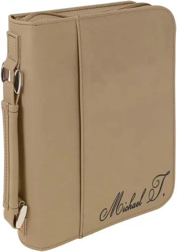 Vista 5 de Funda de libro de piel sintética personalizada con asa y cremallera Funda personalizada para libro/Biblia Grabado láser personalizado