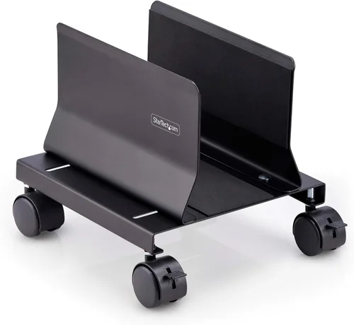 Vista 2 de StarTech - Carrito de torre para computadora, carga máxima de 46.3 libras, TAA (CPUMOBILESTND) Carrito de CPU móvil rodante sobre ruedas, soporte