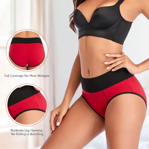 Vista 3 de Eiggam Ropa interior para mujer, de algodón, de cintura alta, cobertura completa, suave, elástico, transpirable, paquete múltiple