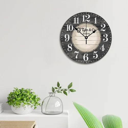 Vista 4 de ArogGeld Boston Harbor - Reloj de pared gris de madera rústica de 10 pulgadas, silencioso, sin tictac, funciona con pilas, para sala de estar